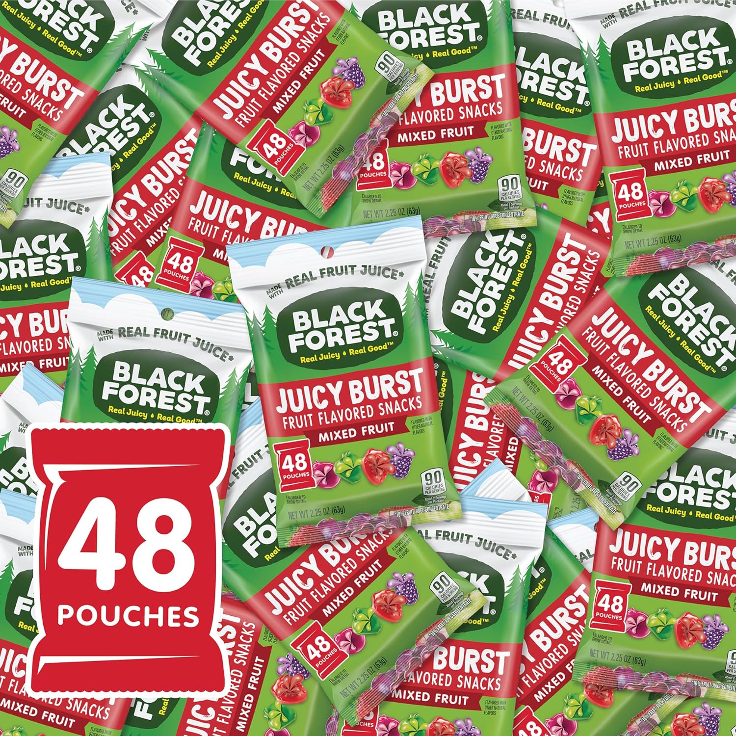 Black Forest Juicy Burst Fruit Snacks, Mixed Fruit, 2.25 Ounce Pouches (Pack of 48)