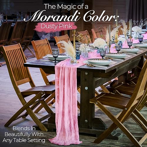 Miniatura 5 de Paquete de 6 caminos de mesa de estopilla de color rosa polvoriento bohemio y rosa  10 pies x 35 pulgadas, tela drapeada para arco de boda