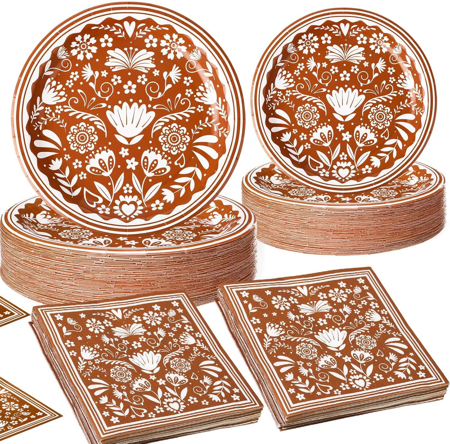 Potchen 180 Pcs Party Plates and Napkins 7'' and 9'' Paper Disposable Plates and Napkins Mexican Summer Beach Party Supplies Decorations Tableware Set Serve 60(Mexico,Brown)