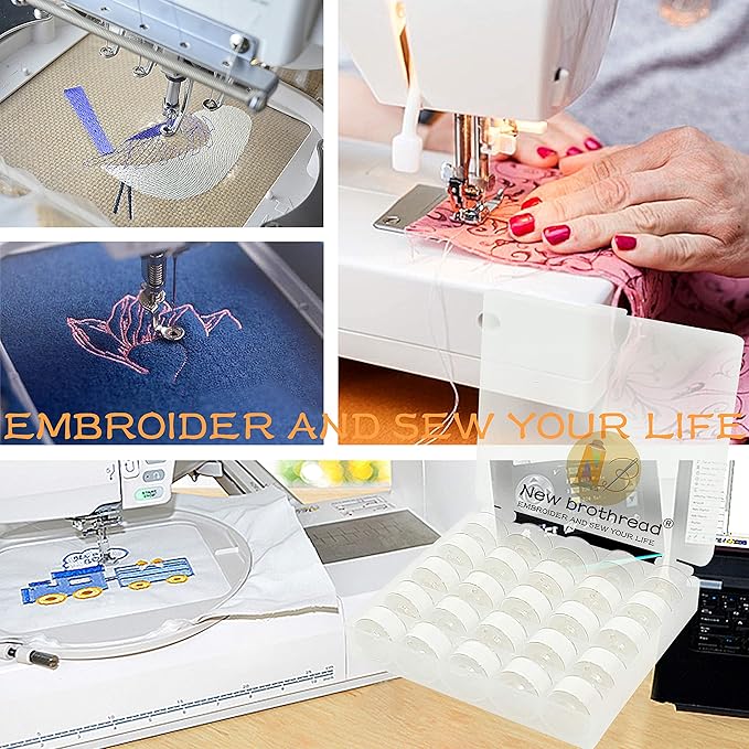 Bobinas Preenhebradas New brothread 25pcs Blanco 60S/2 (90WT) miniatura 6