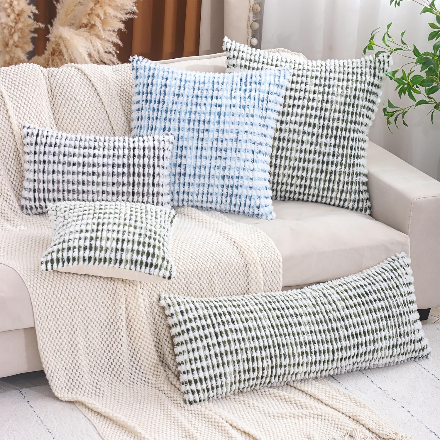 LUOYEHK Boho Throw Pillow Covers 14x36 Inch Chenille Tufted Pillowcase Farmhouse Neutral Cushion Covers for Couch Sofa Bed Living Room, Black Gray (1 Piece)
