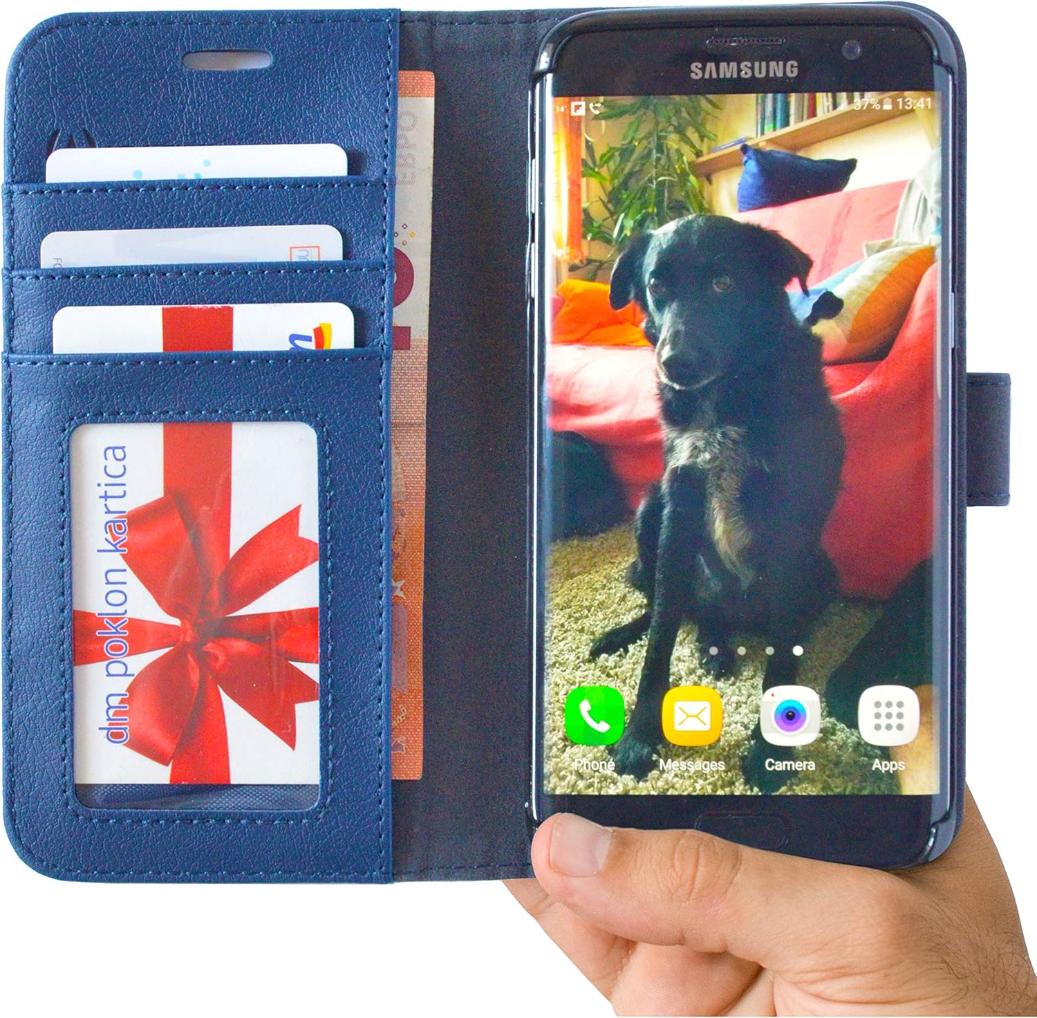 Abacus24-7 Synthetic Leather Folio Wallet and Case for Samsung Galaxy S7 Edge - Blue
