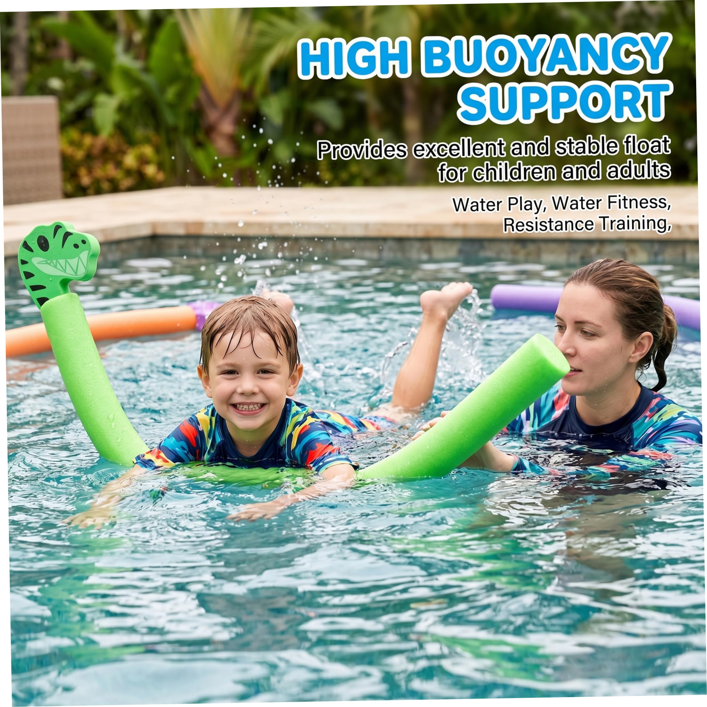Fideos inflables para Piscina Fideos para Piscina para niños Ayuda Flotante para Nadar con Cabeza de delfín y Juguete acuático Verde