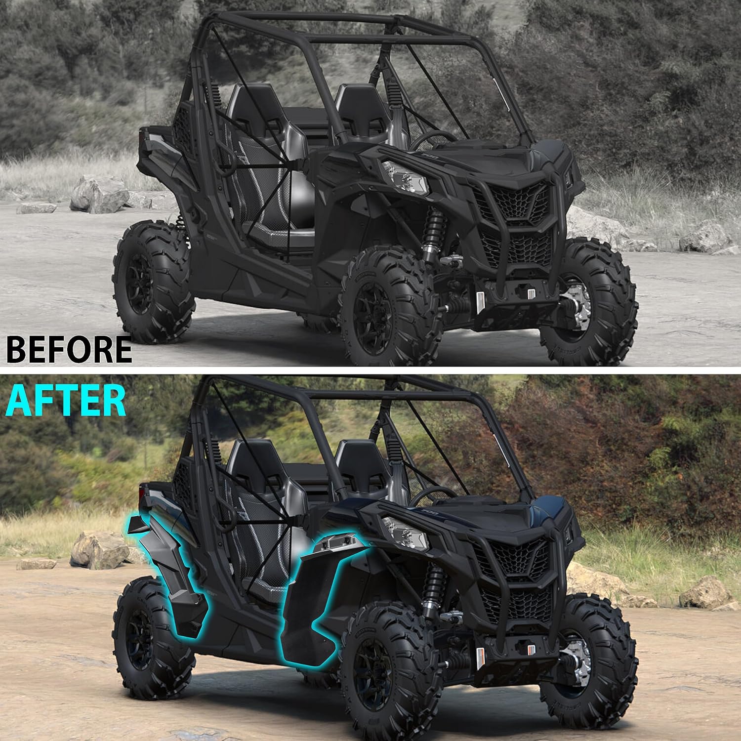 SAUTVS Wider Fender Flares Kit for Maverick Trail Sport, Extended Front & Rear Mud Flaps Mud Guards for Can Am Maverick Trail Sport Max 2018-2026 Accessories (6PCS, Replace #715004958/#715004959)