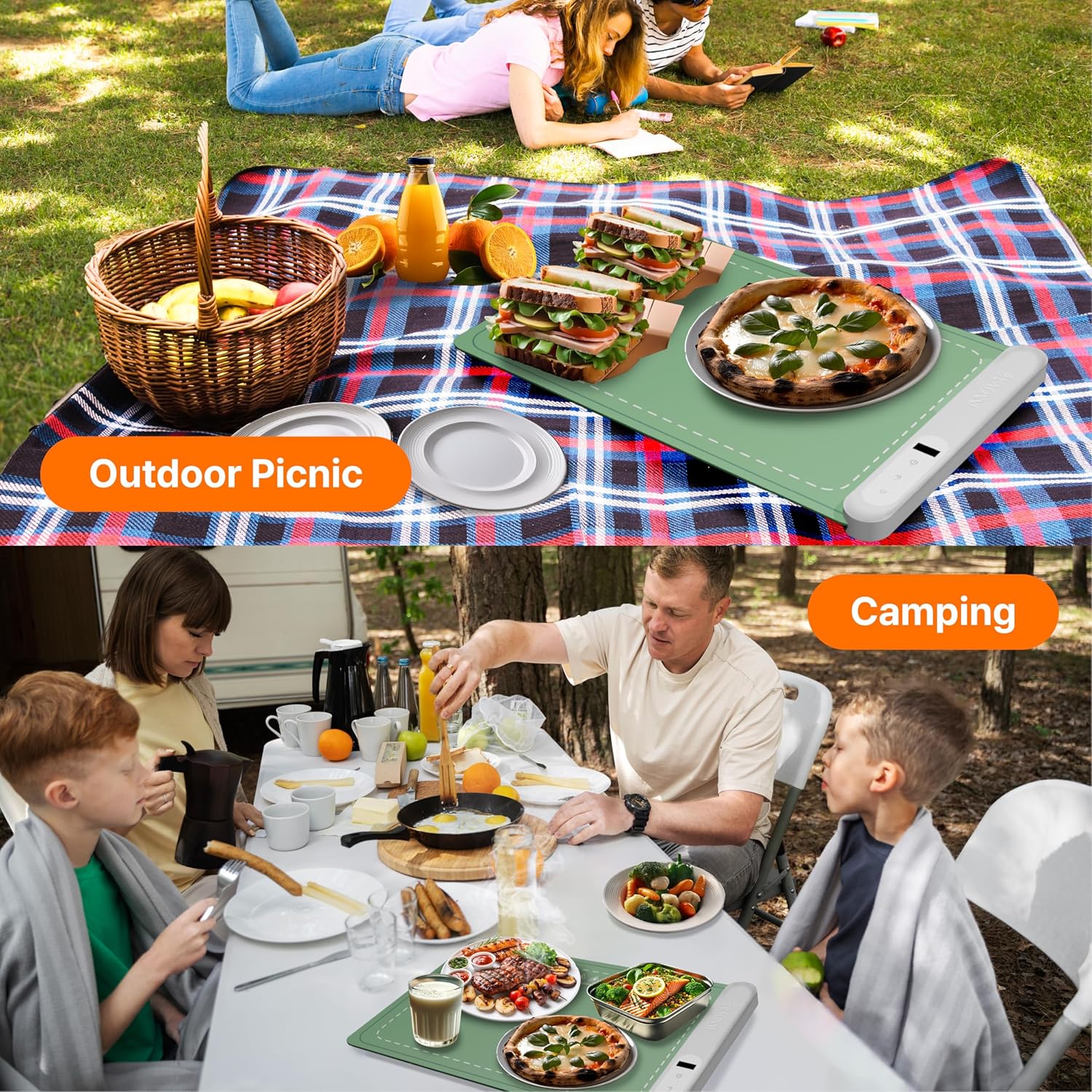 [Latest] Graphene Electric Food Warming Mat – 6 Temperature Settings, High Heat, Portable Silicone Heating Mat. Tabletop Food Warmer for Thanksgiving, Potlucks & Buffets. (Pistachio Green, Large)