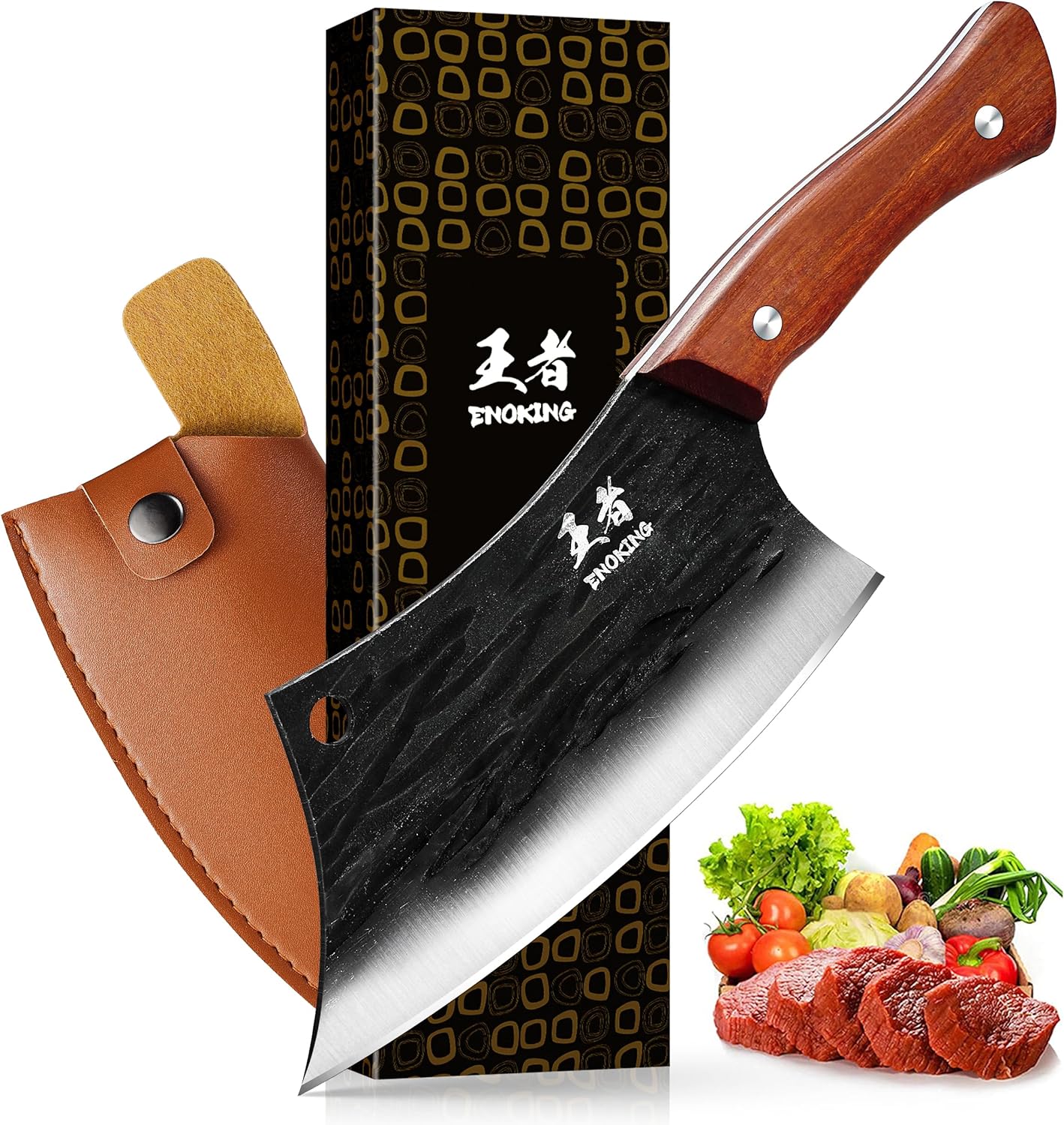 ENOKING Meat Cleaver Hand Chef Knife High Carbon Steel Kitchen