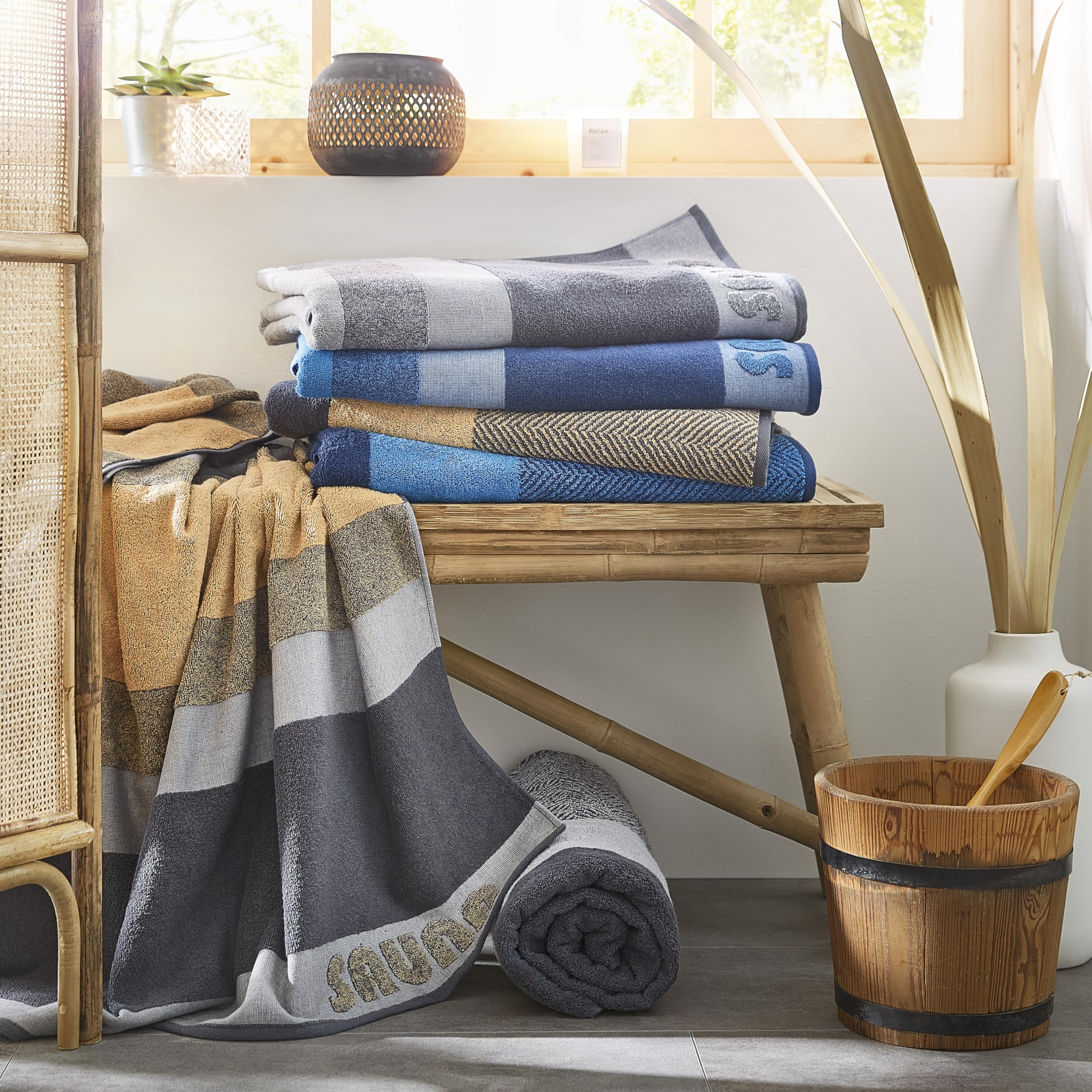 Dyckhoff XL Saunatuch Two Tone Stripe, Premium Baumwolle, hautschmeichelnd, 100x200 cm, blau