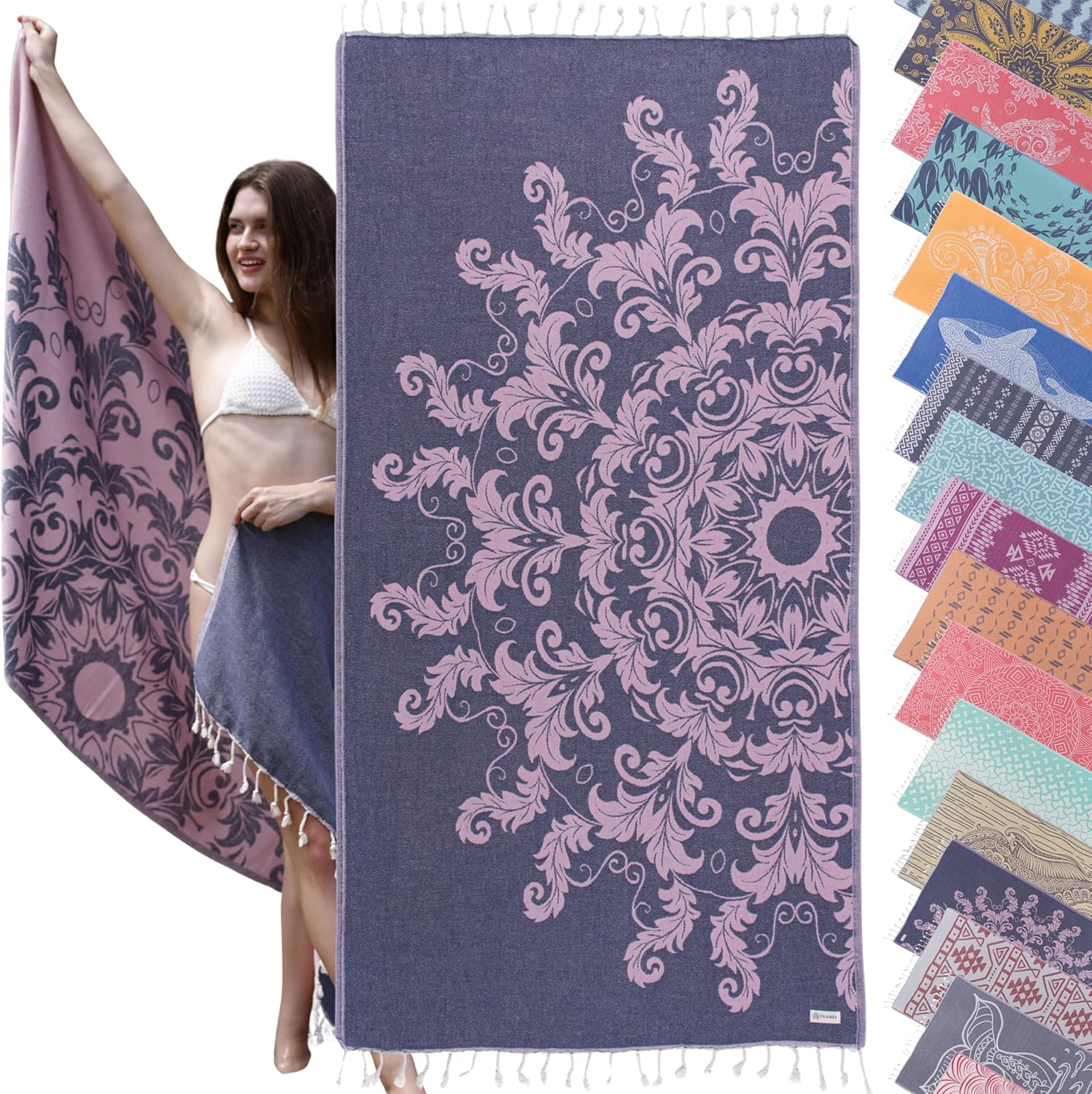 Luxurious Turkish Cotton Beach Towels Oversized (69 x 37 inch) - Sandless, Lightweight Quick Dry Beach Towel for Women- Easy to Pack, Travel Friendly -Beach Gifts for Women -, 100% Soft Cloud Cotton