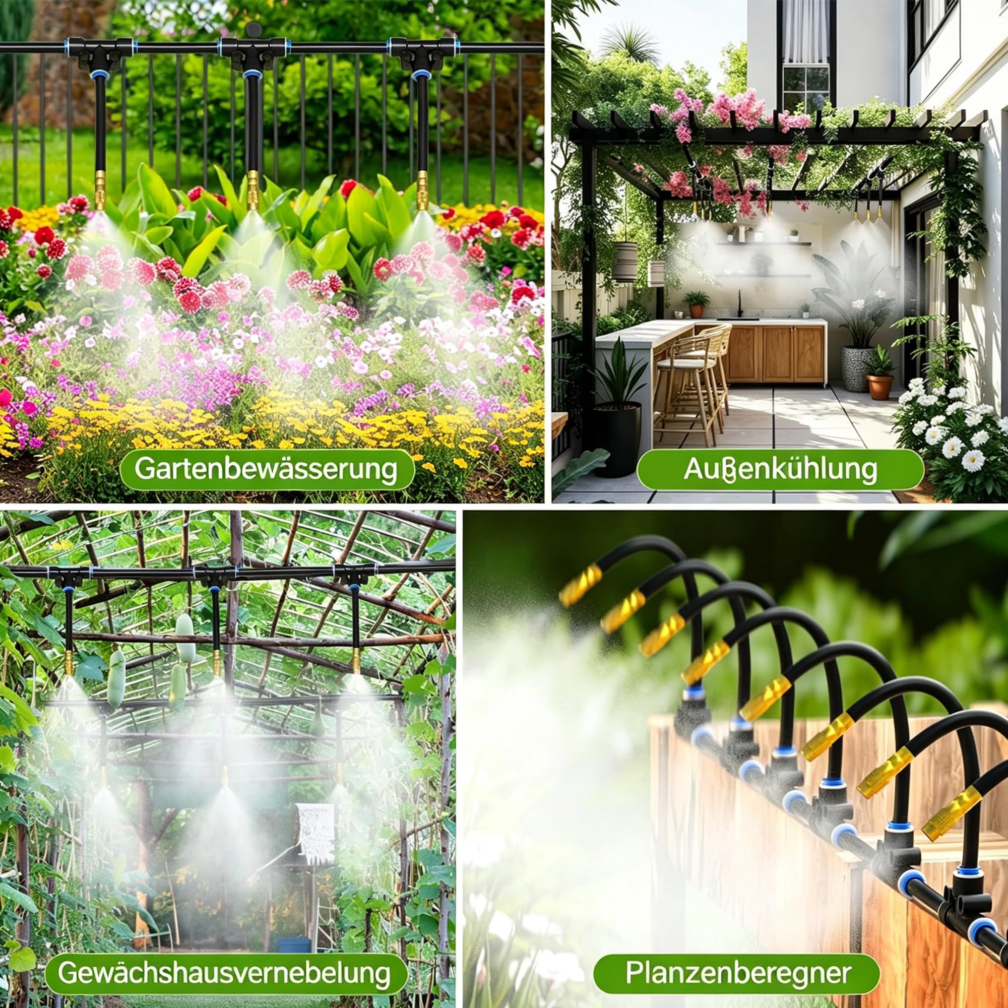 Tropfbewässerung Set 60m, 32 Sprühdüsen, Schnellkupplung Bewässerungsrohr für Balkon, Blumenbeet, Garten, flexible Mikrobewässerung für Pflanzen-Sprühbewässerung (60 Meter)