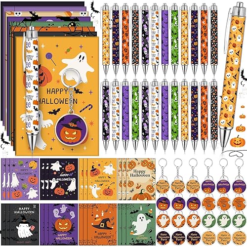 AmazingSpark 24 Sets Halloween Ballpoint Pens and Keychains Pocket Notebook