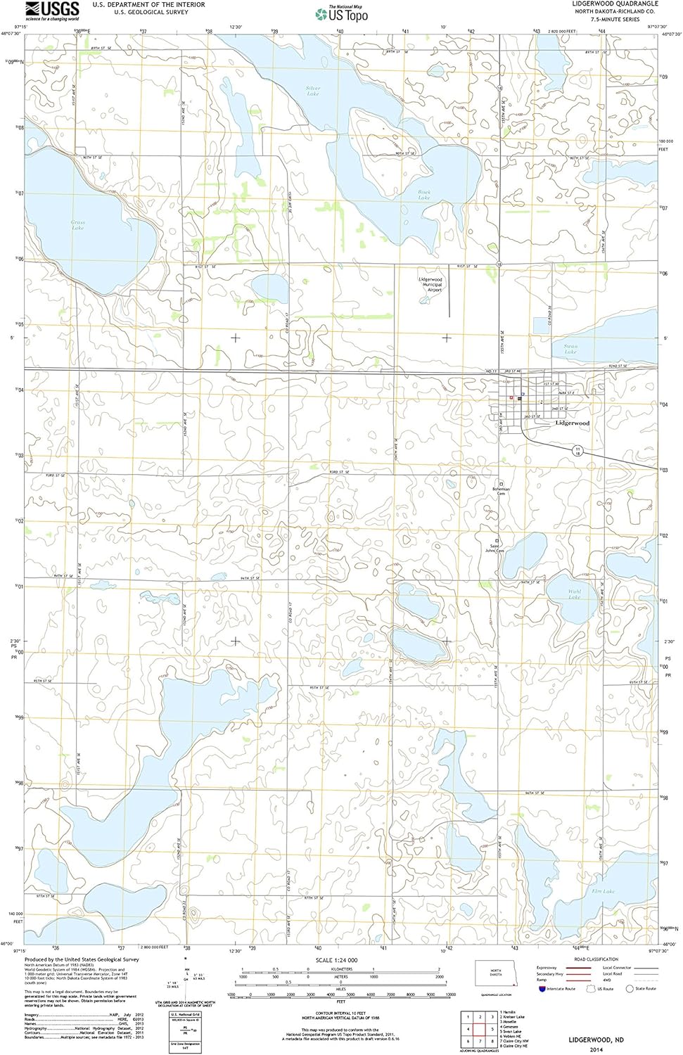 Topographic Map Poster LIDGERWOOD, ND TNM GEOPDF 7.5X7.5