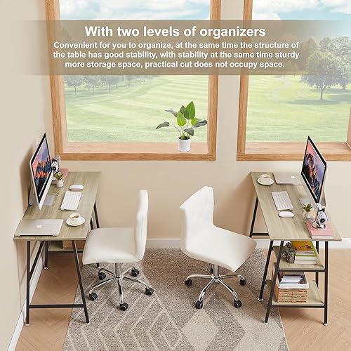 Miniatura 23 de VECELO Escritorio de 43 pulgadas para computadora en casa y oficina, escritorio moderno y simple con almacenamiento para dormitorio, mesa simple