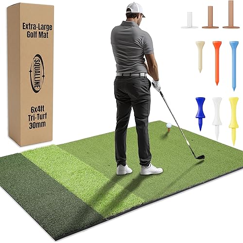 6x4ft Premium Golf Mat | Tri Turf Golf Hitting Mat | Golf Mats Practice Indoor, Outdoor, with Simulator | Thick Golf Training Mat | Large Golf mat for Swinging | Durable Golf Practice Mat with Tees