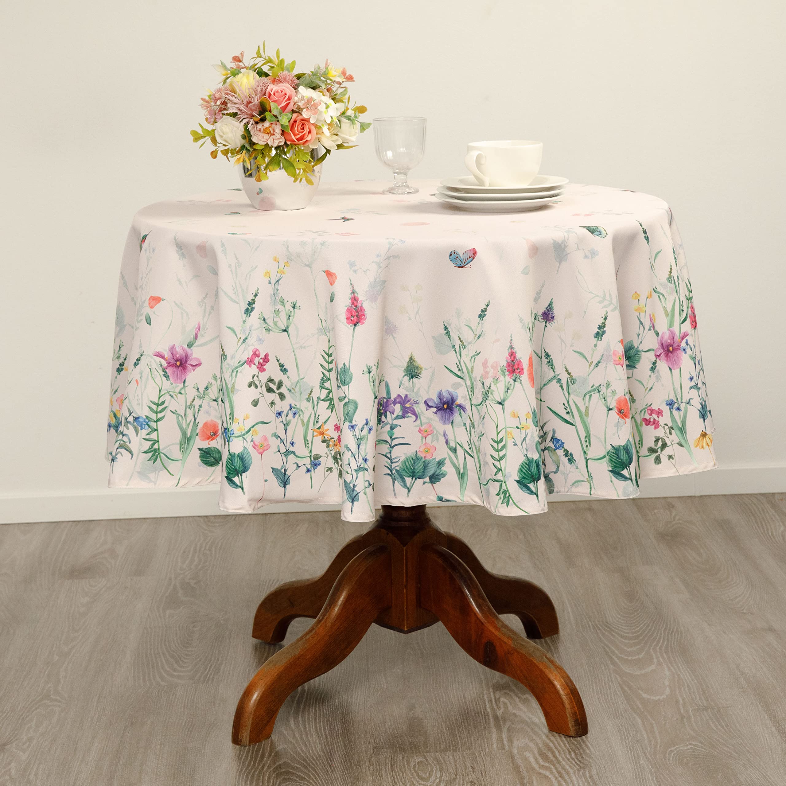 AHOLTA DESIGN Watercolor Party Flowers Round Mother Day Tablecloth Non ...