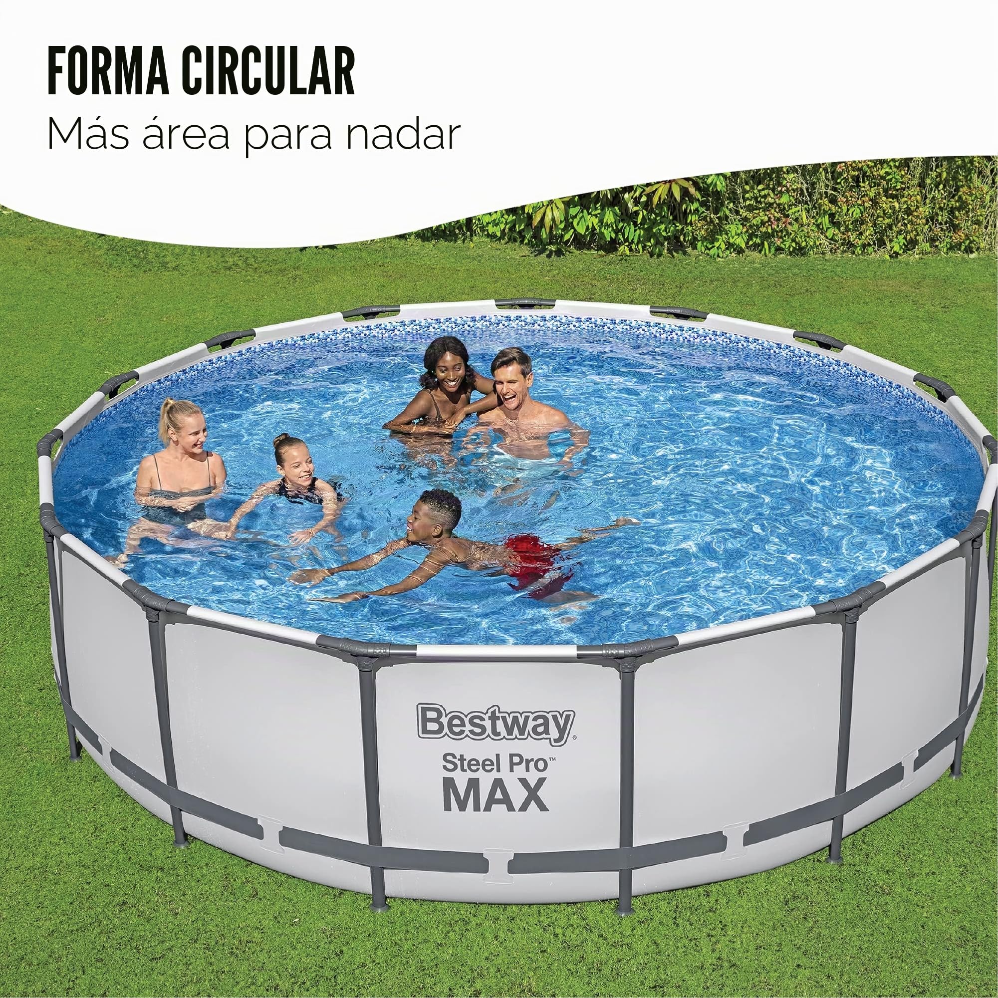 Bestway BW56416GB-21 Steel Pro - Piscina con marco redondo con bomba de filtrado, color gris, 3,6 m