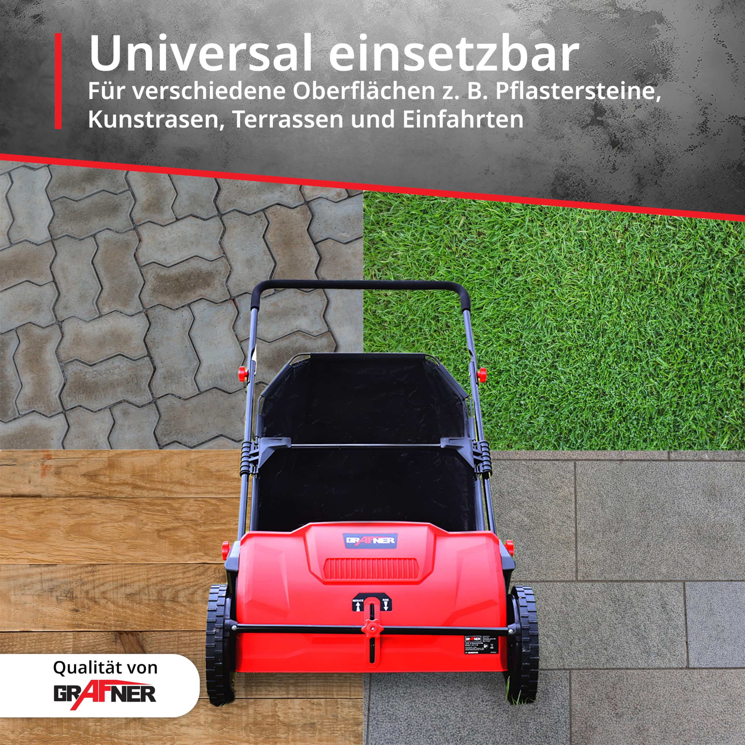 Grafner Laub- und Rasensammler, große Arbeitsbreite: 53 cm, 100 Liter Fangsack, stufenlose Höhenverstellung, Rasen Kehrmaschine Rasenkehrer Laubsammler Kehrmaschine Laubkehrmaschine Grasschnittsammler