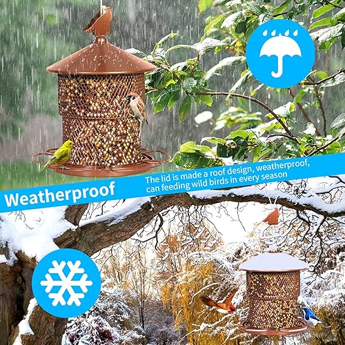 Miniatura 4 de Mosloly Comederos de metal para pájaros en el exterior para pájaros salvajes 7 libras a prueba de ardillas cardenales grandes y de malla azul para