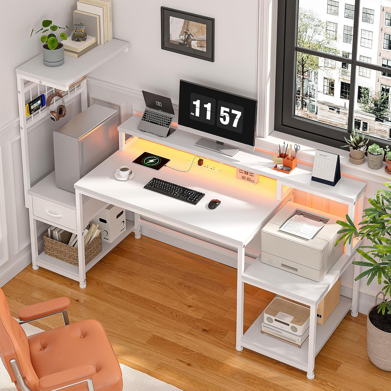 DurayLoly 55" Gaming Desk in a white home office setup