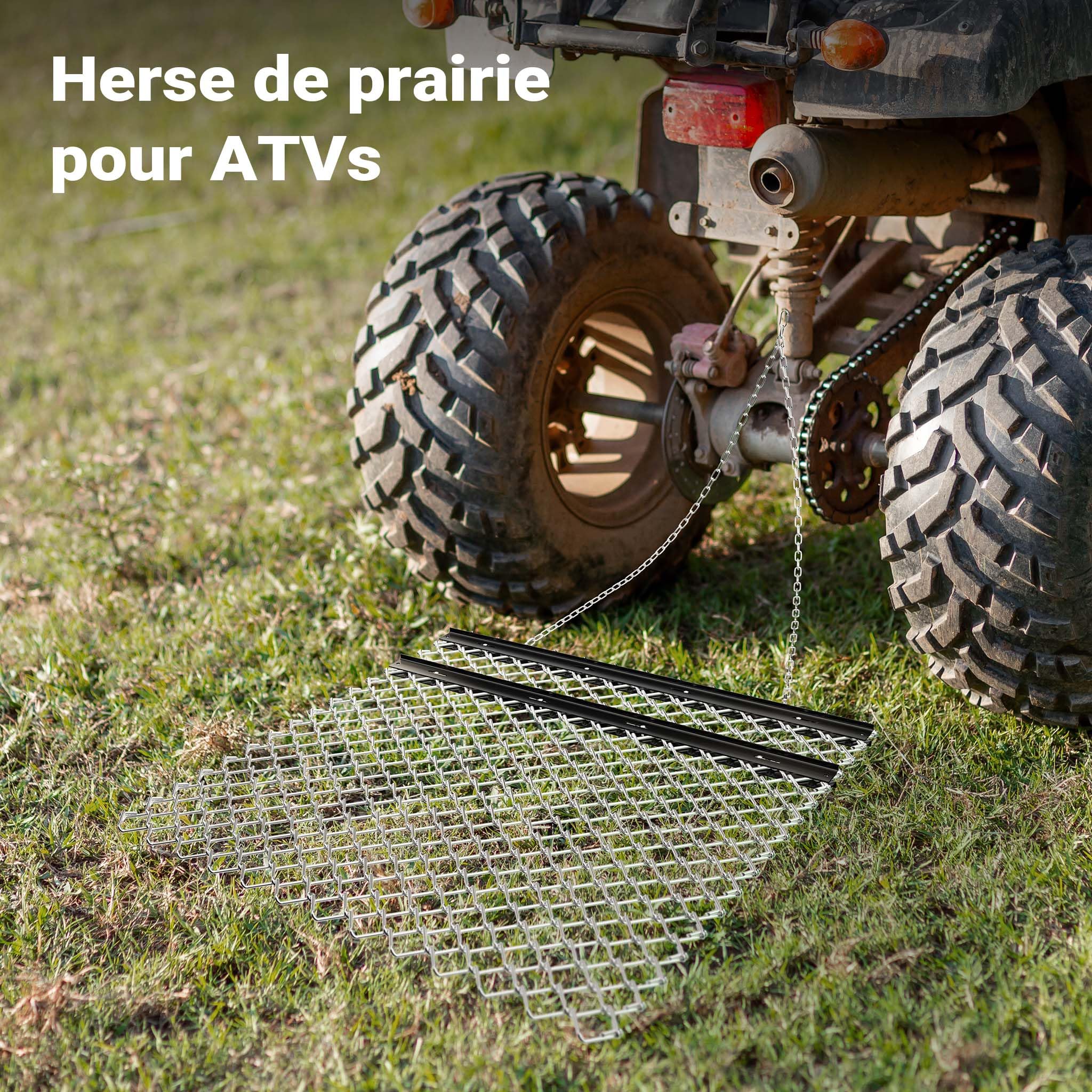 Wiltec Herse de prairie Chaîne 155x123,5cm avec chaînes Pliable Acier Herse traîné Tracteur à gazon ATV UTV Scarification Équipement agricole Travail du sol Entretien pâturage Herse émousseuse Hersage