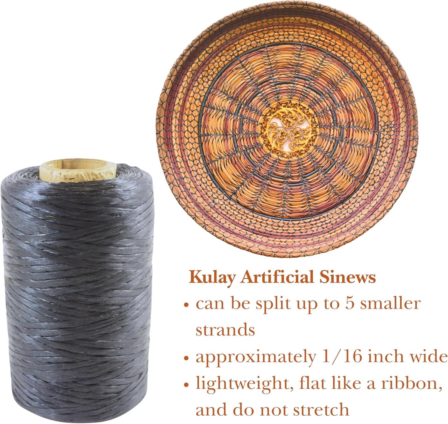 Pack of 2 Kulay Artificial Deer Sinew Waxed Flat Polyester Thread for Beading, Leather, Tie-dye Crafts and Sewing, Black & Purple Sinue (5-Ply, 300 Yards or 900 Feet)