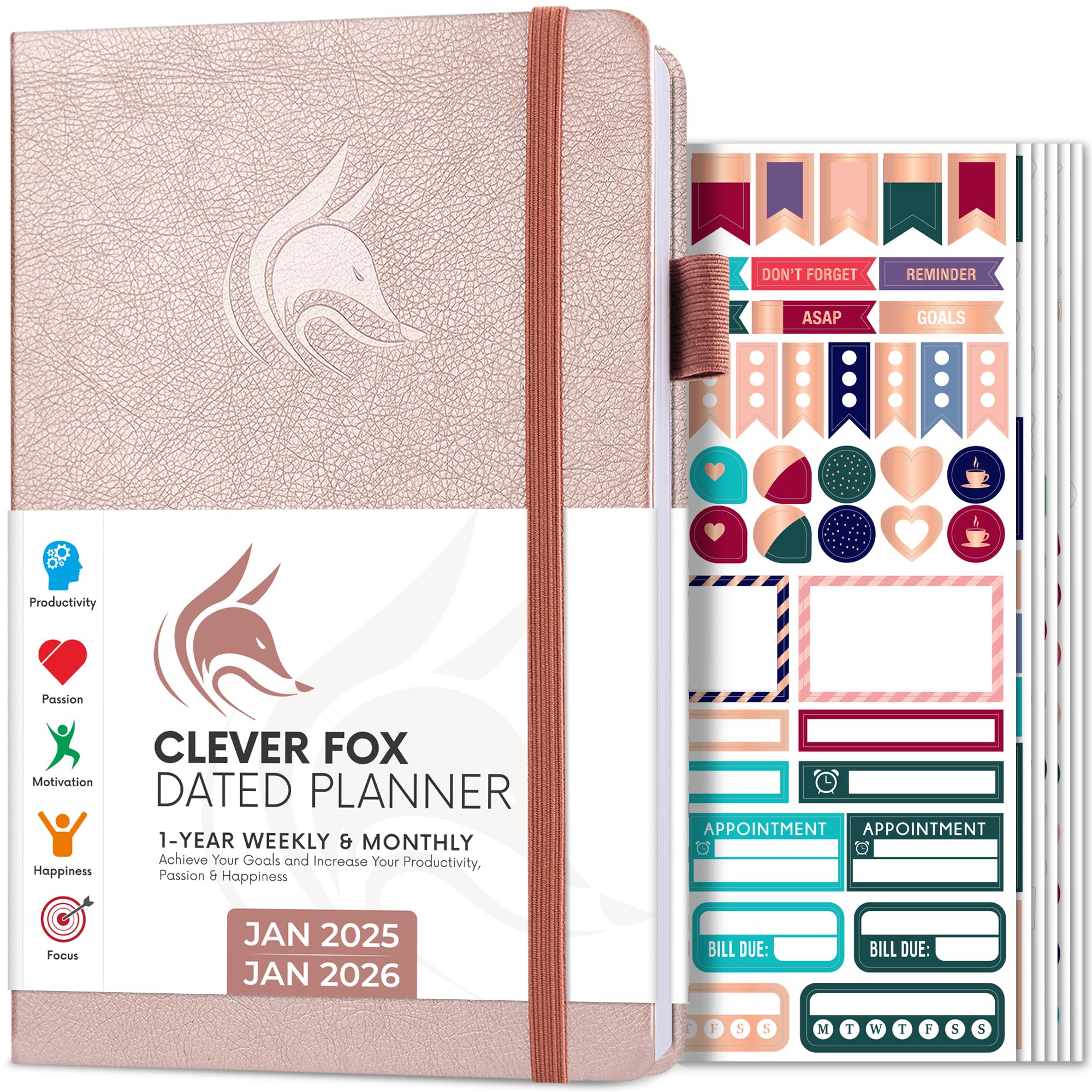 Clever Fox Dated Planner 2026-2027 – Weekly Life Planner Notebook for Time Management – Planner with Habits Tracker & To-Do List (Rose Gold)