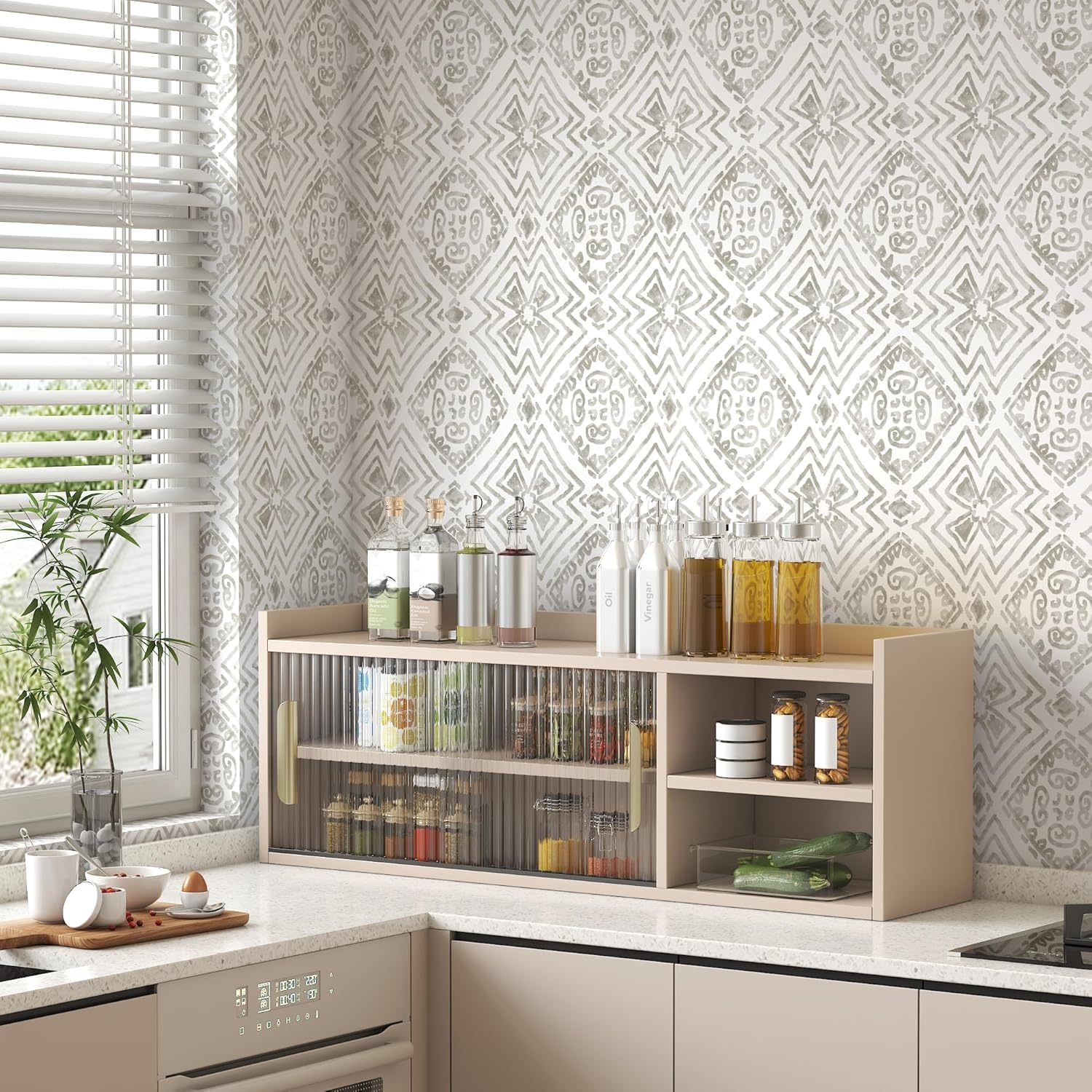 tiltil Peel and Stick Wallpaper Boho Contact Paper 17.3" x 393" Beige Self Adhesive Removable Wallpaper Modern Geometric Wall Paper Decorative for Bedroom Countertops Cabinet Decor Vinyl Roll