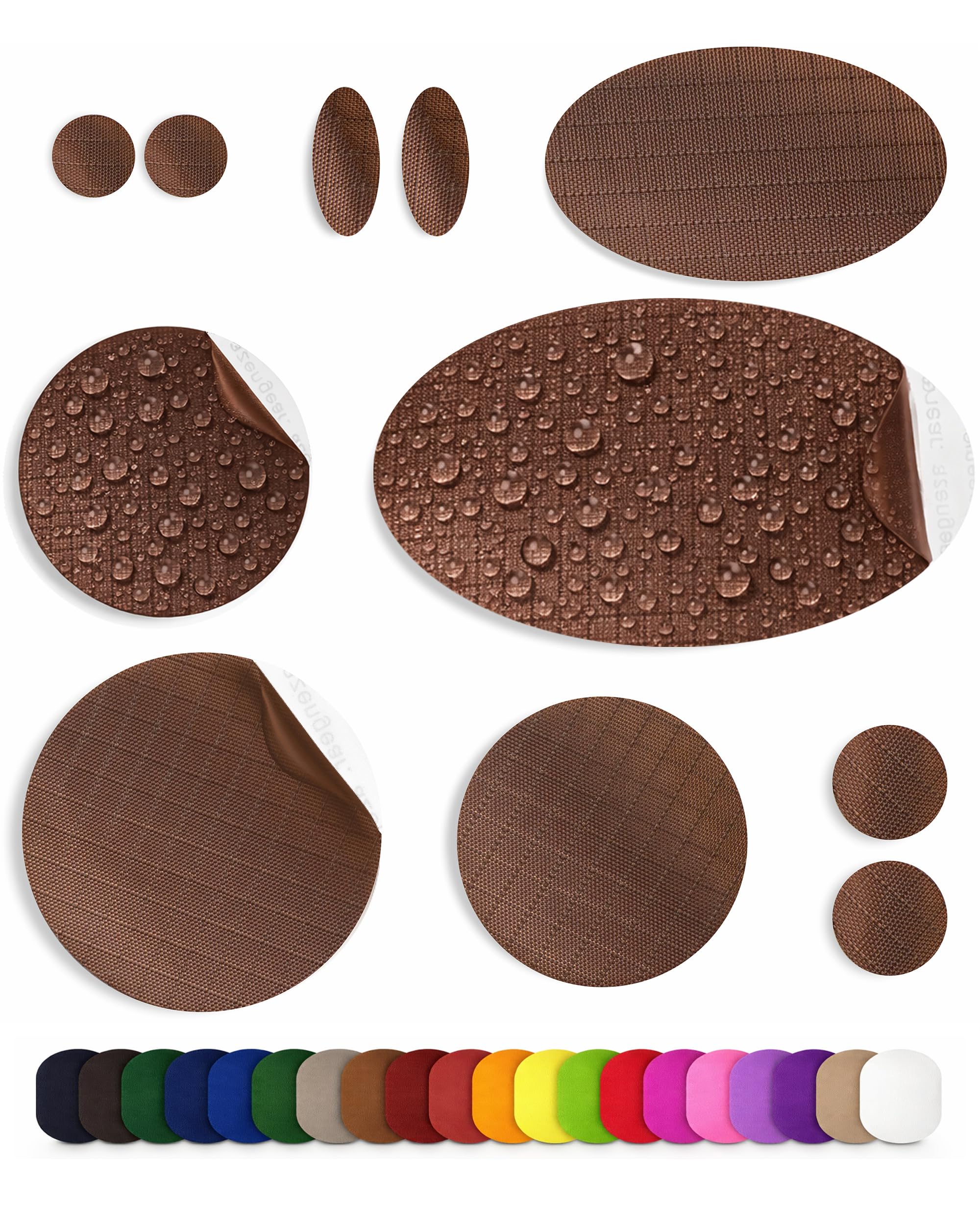 aZengear Self-Adhesive Repair Patches (30+ Colours) for Down Jackets, Puffer Coats, Tents, Upholstery - Waterproof, Tear-Cold-Heat-Resistant Nylon Polyester Fabric (11 Pcs, Brown)