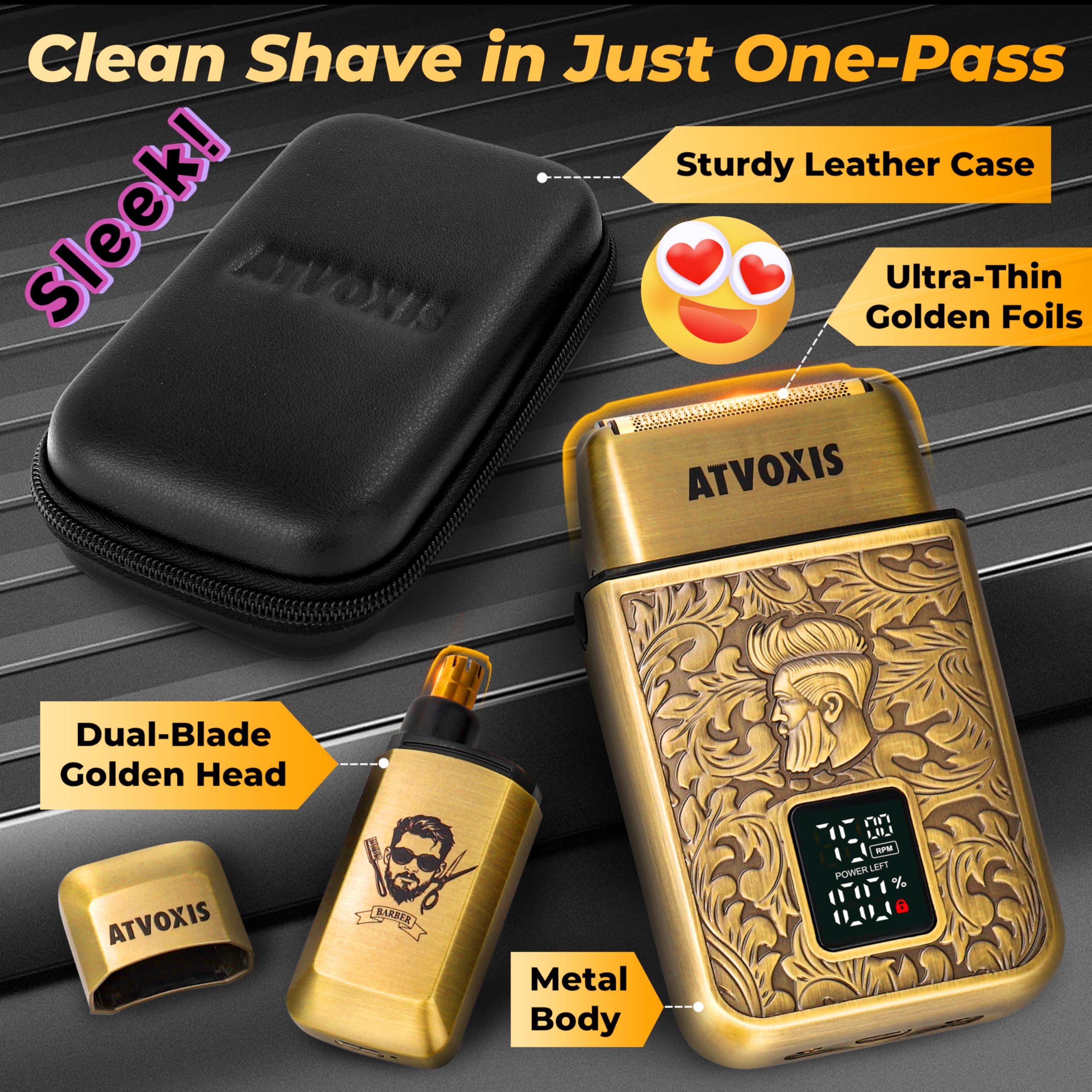 All-Metal 2-in-1 Foil Shaver & Nose/Ear Hair Trimmer, 3-Speed, USB-C