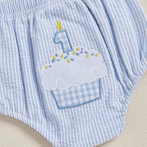 Miniatura 6 de GOOCHEER Traje de primer cumpleaños para bebé, verano, 1 pastel, pato, rayas, burbujas, pantalones cortos para pañales, ropa
