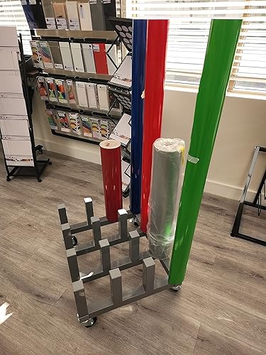 Miniatura 3 de Signworld Estante de carrito de almacenamiento móvil para rodillos multimedia resistente, capacidad para 16 rollos