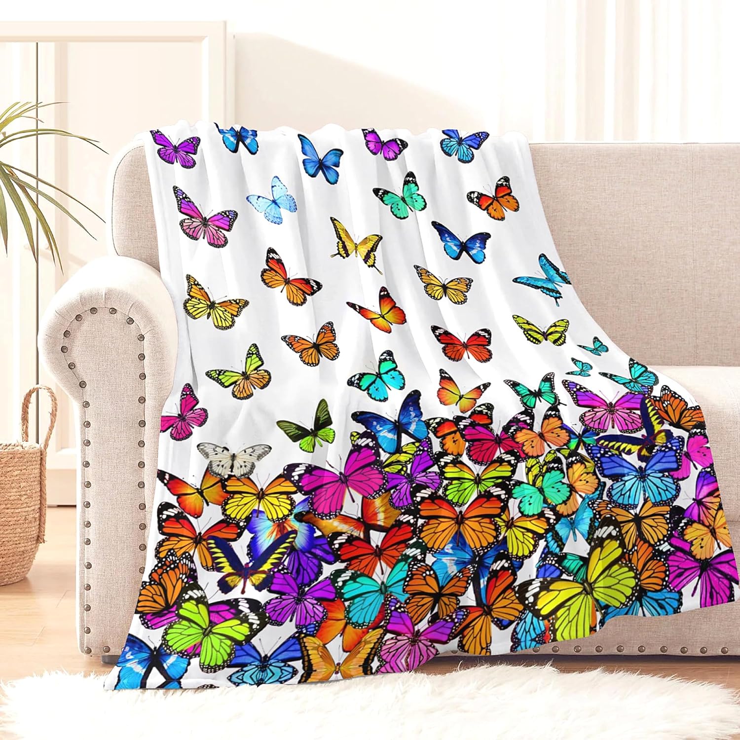 Butterfly Blanket, Gifts for Girls Women, Fun Colorful Butterfly Decor Throw Blanket Gifts for Butterflies Lovers, Super Soft Comfy Warm Plush Flannel Blanket for Couch Sofa Bedroom Livingroom 60"x50" - Image 2