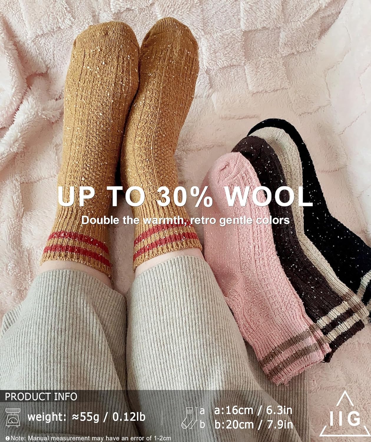 IIG Cute Warm Wool Socks for Women Super Cozy Thick Crew Winter Socks Gifts, 5 Pairs - Image 2