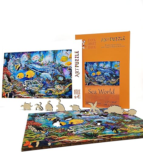 Miniatura 3 de FoxSmartBox - Rompecabezas de madera para adultos, piezas de forma única, fabricado en los Estados Unidos por FoxSmartBox - 165 piezas - Sea World