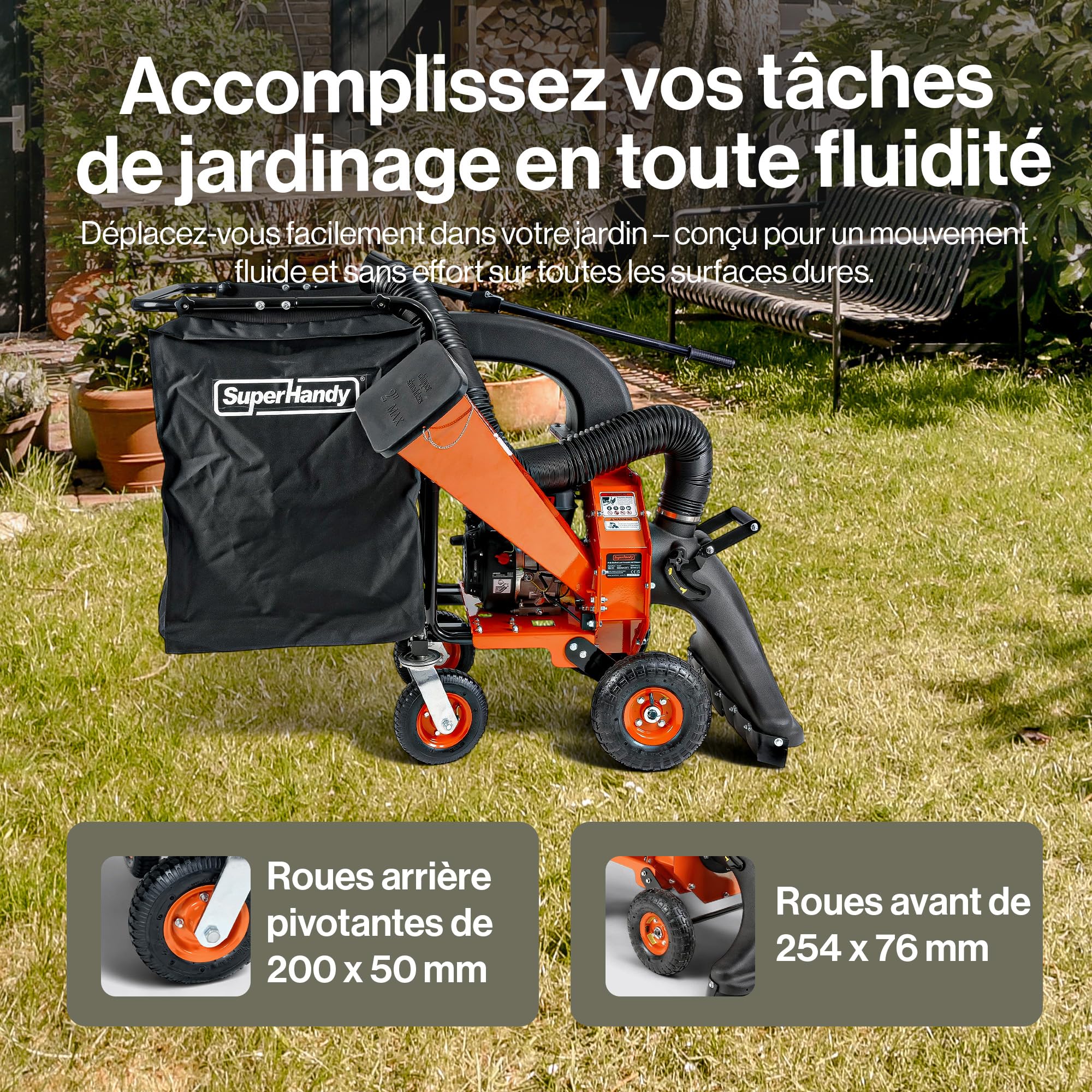 SuperHandy Aspirateur à Feuilles & broyeur de Bois, 196 cm³, Sac 175 L