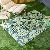 OHS Outdoor Rug Palm Print, Weather Waterproof Garden Rug Foldable Reversible Outdoor Mat Non Slip Easy Clean UV Decking Lawn Patio Carpet Large Rugs, Green - 120 x 170cm
