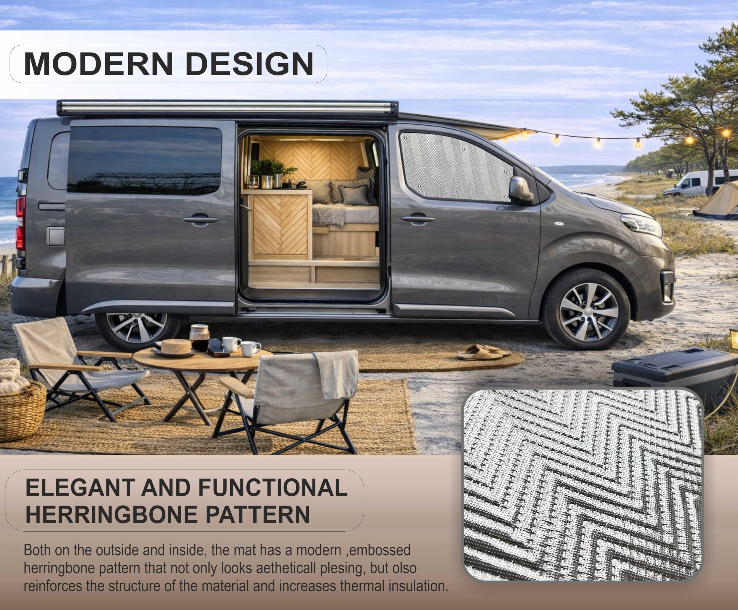 MJS Interne Thermo-Windschutzscheiben- und Fensterabdeckungs-Set, kompatibel mit Fiat Scudo, Fiat Ulysse, Peugeot, Expert, Peugeot Traveller 2016–2026 (3 Stück), Wohnmobil, Fahrerhaus, Fenster