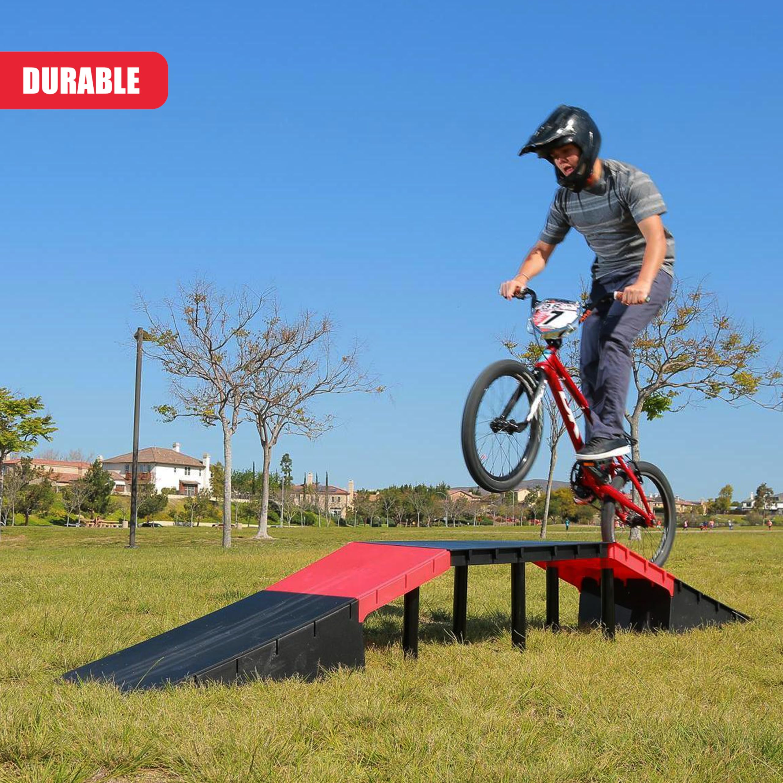 The Magic Toy Shop Small Dual Sided Skate Ramp - Black, Anti Slip, Grit Surface, Snap-Together, Portable Outdoor Sports Accessory - For Kids Bikes, Skateboards, Roller Skates, BMX, MTB, RC Car