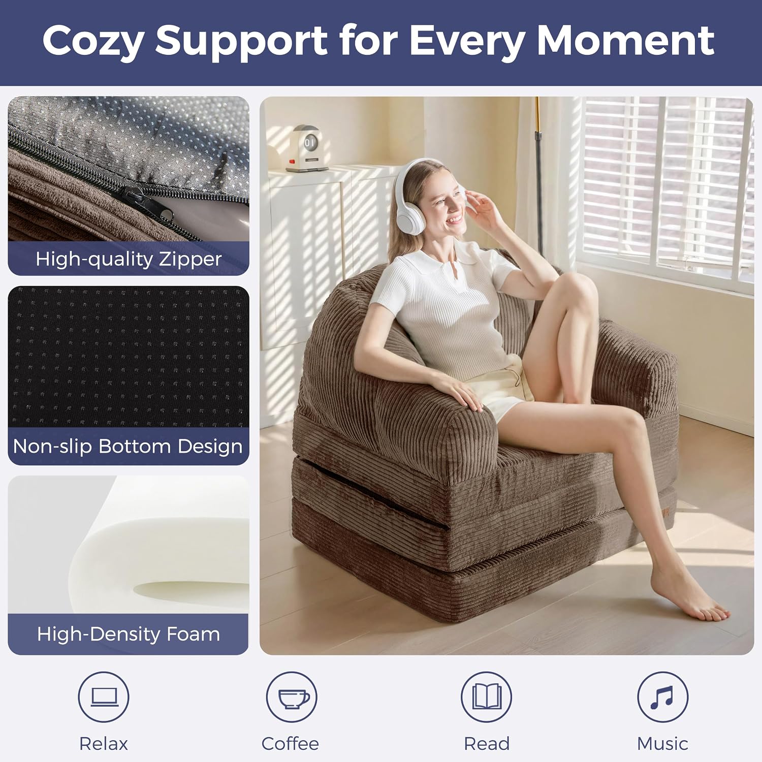 MAXYOYO Folding Sofa Bed with Backrest, Boneless Fold Out Couch with Handle image 4