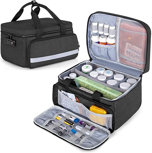 Miniatura 1 de CURMIO Organizador de botellas de píldoras, caja de bloqueo de medicamentos para organizador de píldoras y suministros médicos, gris (diseño