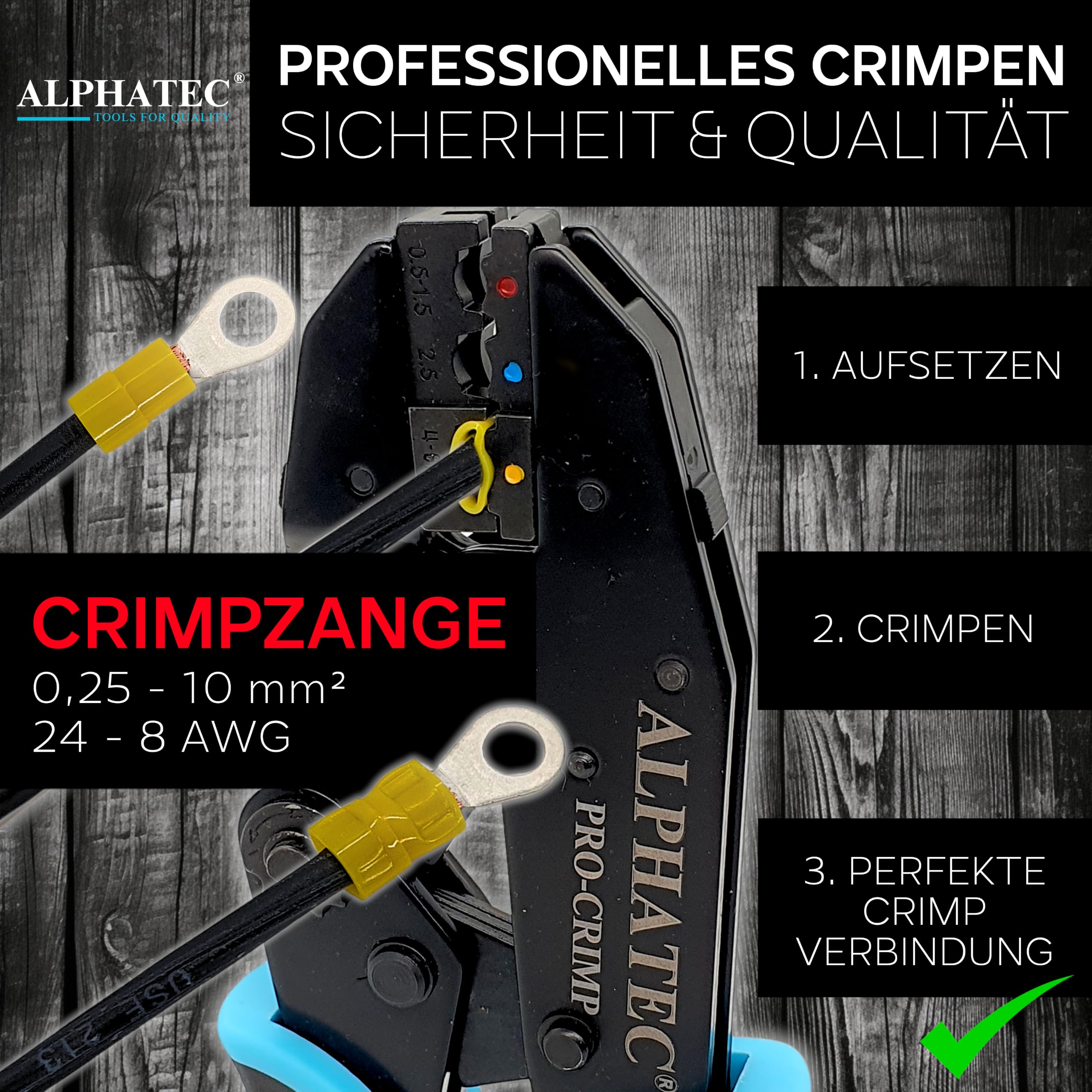 ALPHATEC® Crimpzange Set mit Wechselbacken [ 0,25-10mm² ] Multi 7-teilig | Crimpzange Kabelschuhe, Aderendhülsenzange, Flachstecker, MC4 Zange PV Solar, Verbinder, Presszange, Krimpzangenset 6x Backen