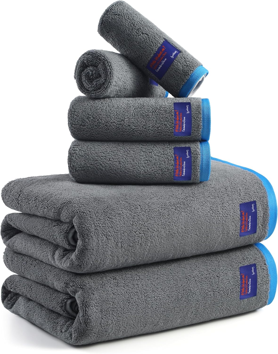 REDKISS 6 Pack Cotton Towel Set, 600 GSM Ultra Soft & Highly Absorbent Bath Towels Set with 2 Bath, 2 Hand, 2 Washcloths for Bathroom with Luxury Embellished Border, Gym, Spa, Hotel, Light Grey