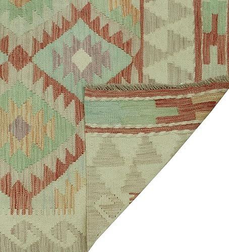 Miniatura 4 de Alfombra Saladín hecha a mano con tejido plano desteñido por el sol - Borgoña - marfil, 5 pies x 6 pies 4 pulgadas - Sala de estar - Dormitorio