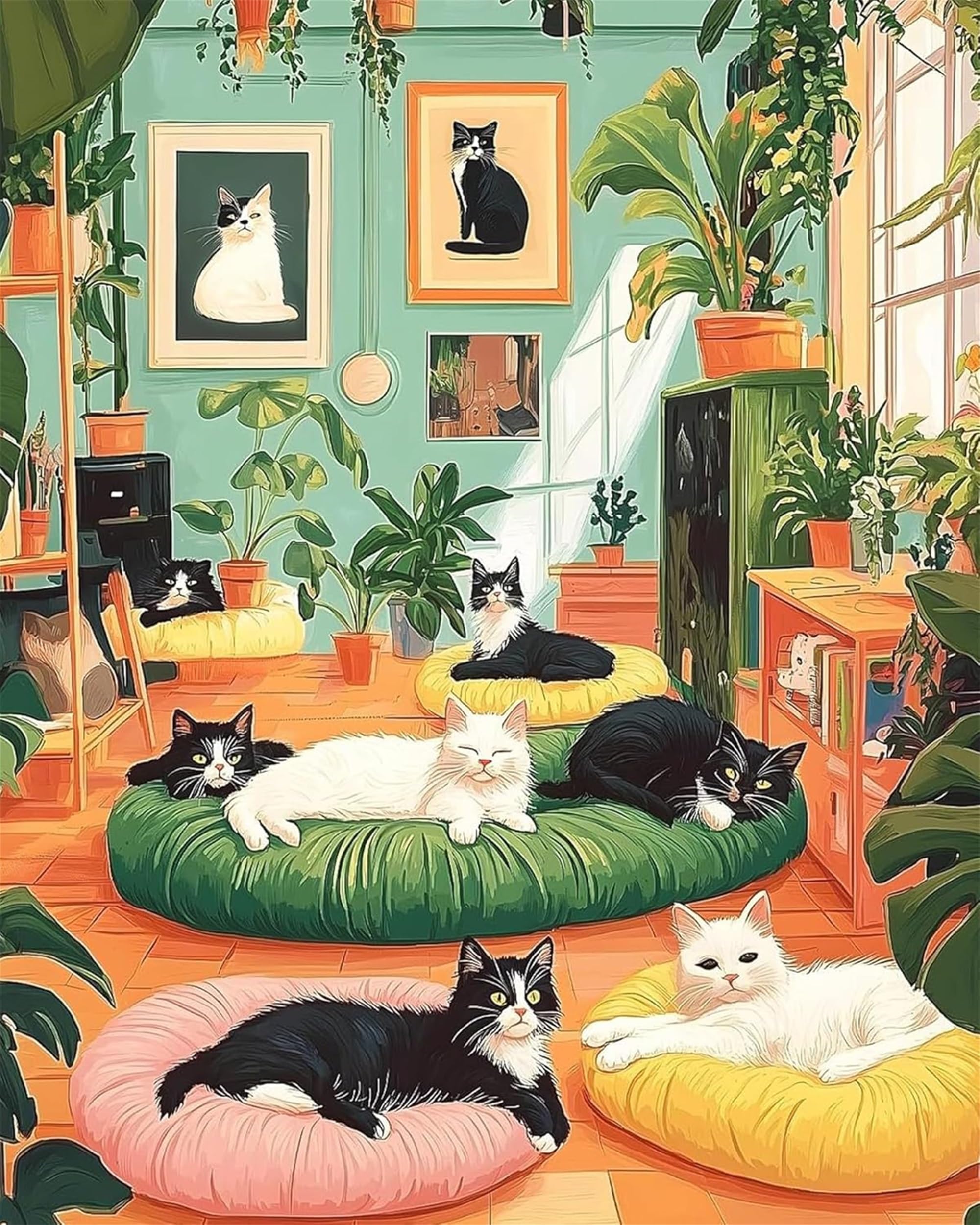 Formeyart Cat Adult Paint by Number Kits,Plant Painting Kits on Canvas,Large Color by Numbers Watercolor Gifts for Friends Home Wall Decor