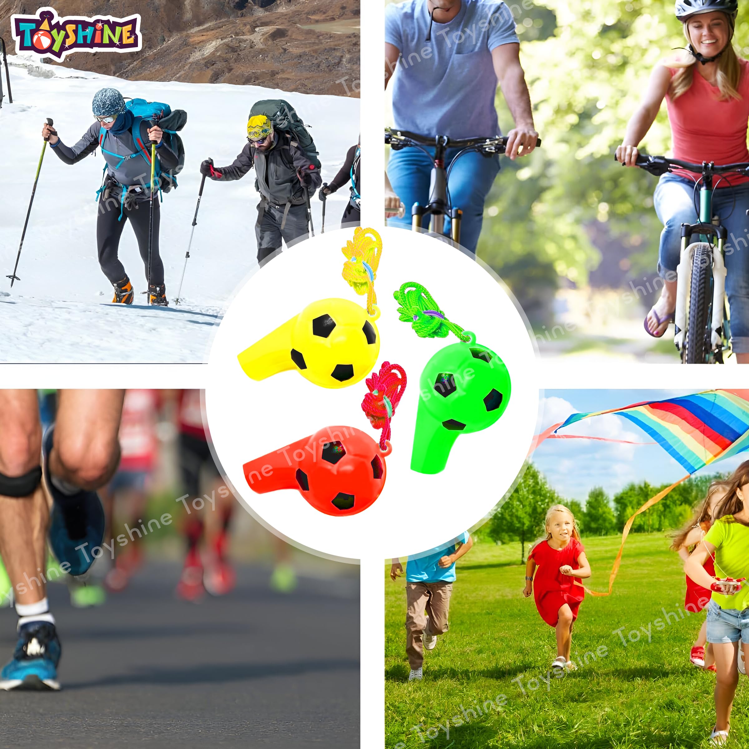 Toyshine Pack of 3 Football Shape Sports Coach Whistle with Lanyard Loud Crisp Noise Making Whistle for Kids Sports Games Lifeguard Survival Emergency &Training, Multi 2