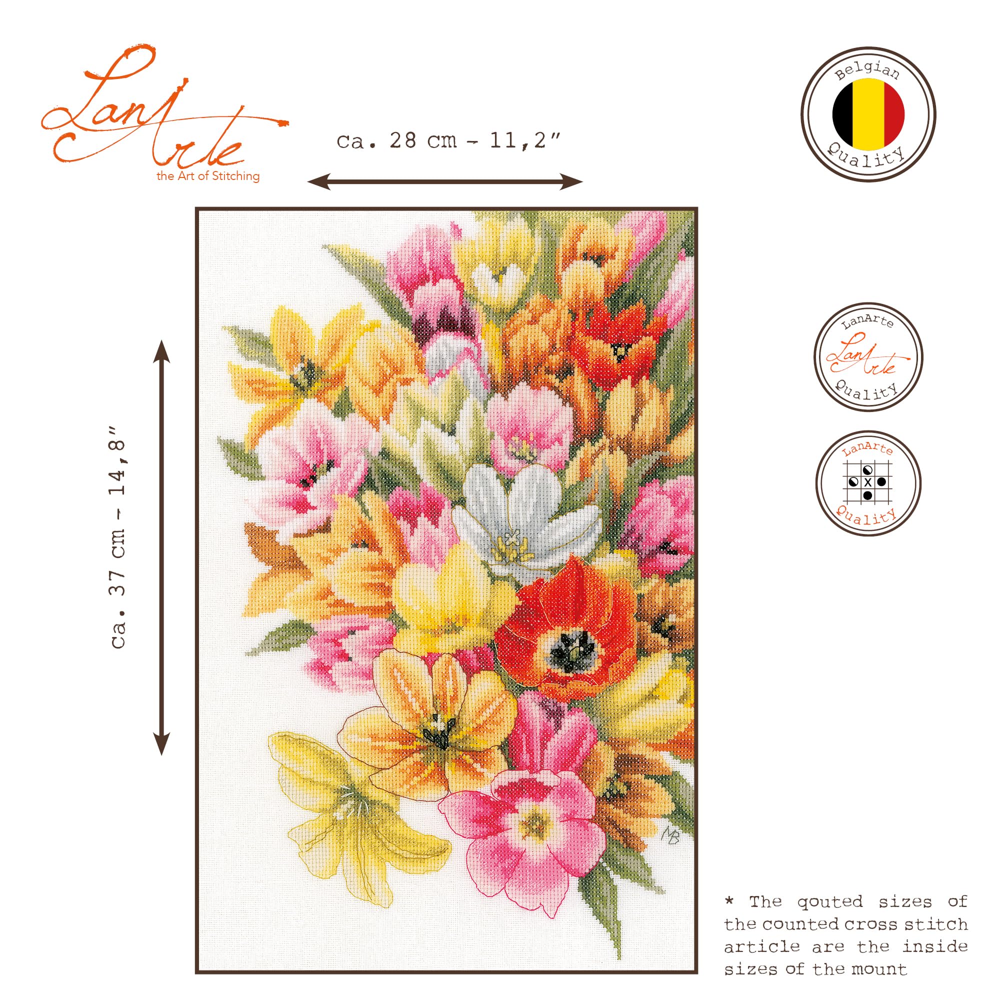 LANARTE Haft Krzyżykowy Liczony Zestaw Obraz do Haftu OKRYJ MNIE TULIPANAMI Zrób to Sam Zestaw Kreatywny dla Dorosłych Rękodzieło Artystyczne 28 x 37 cm Dekoracja Ścienna DIY Cross Stitch Kit