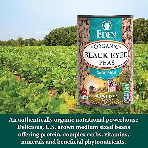 Miniatura 3 de Eden Guisantes negros orgánicos, sin sal añadida, latas de 15 onzas (paquete de 12)