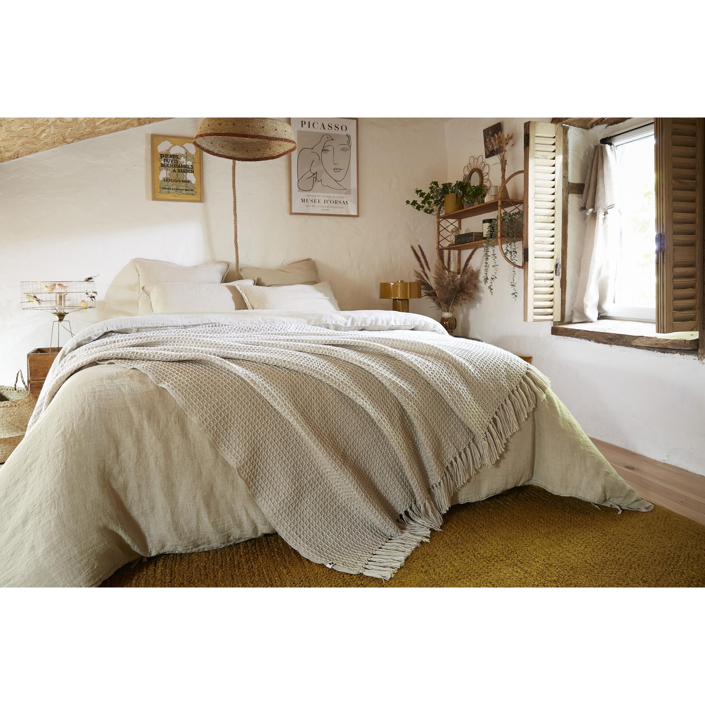 Couvre-lit 240x260 cm bouteille recyclé Gabin Naturel jeté de lit grande taille