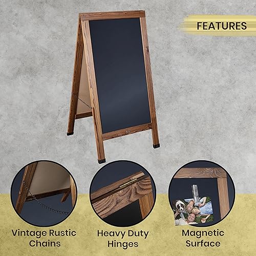 Vista 40 de Pizarra rústica vintage de madera gris con marco en A, pizarra para acera, tamaño grande, 40 x 20 pulgadas, tablero de sándwich resistente, tablero