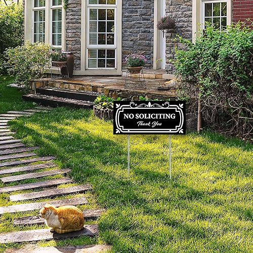 Miniatura 3 de Letreros de No Soliciting para el hogar, letrero de patio con estacas de metal largas, 5.5 x 11.8 pulgadas, chapa de aluminio de 5.5 x 11.8