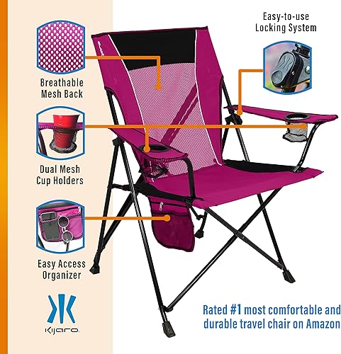 Miniatura 5 de Kijaro - Sillas de campamento portátiles de doble cerradura: disfruta del aire libre con una silla plegable versátil para deportes, césped - Doble